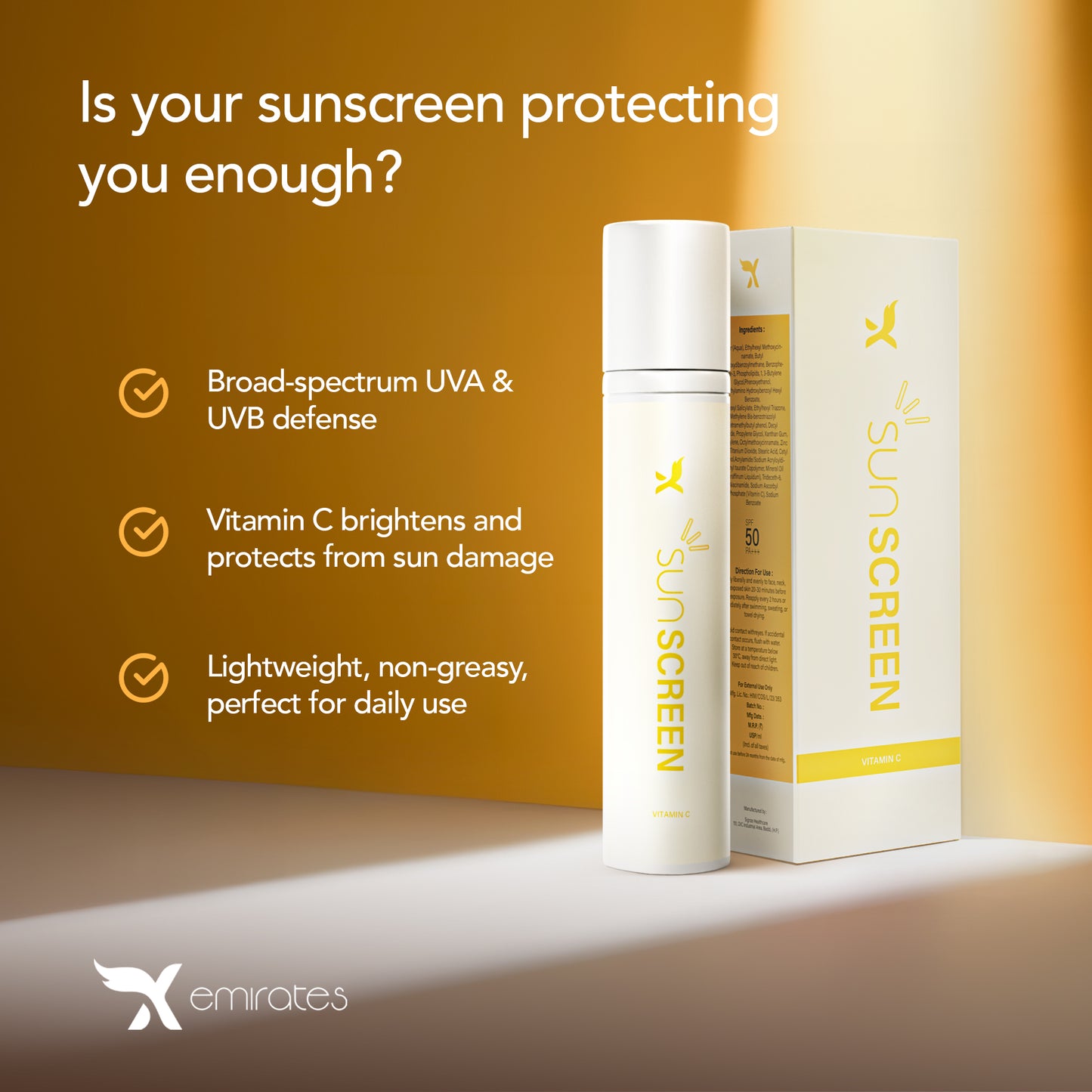 Sunscreen SPF 50 PA+++ – Broad-Spectrum Sun Protection for Face & Body