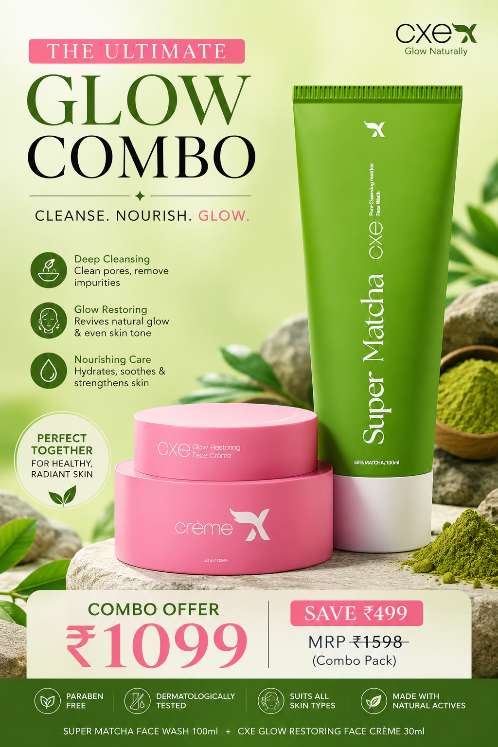 CreamXEmirates Ultimate Glow Combo – Super Matcha Face Wash & Glow Restoring Face Crème for Radiant Skin