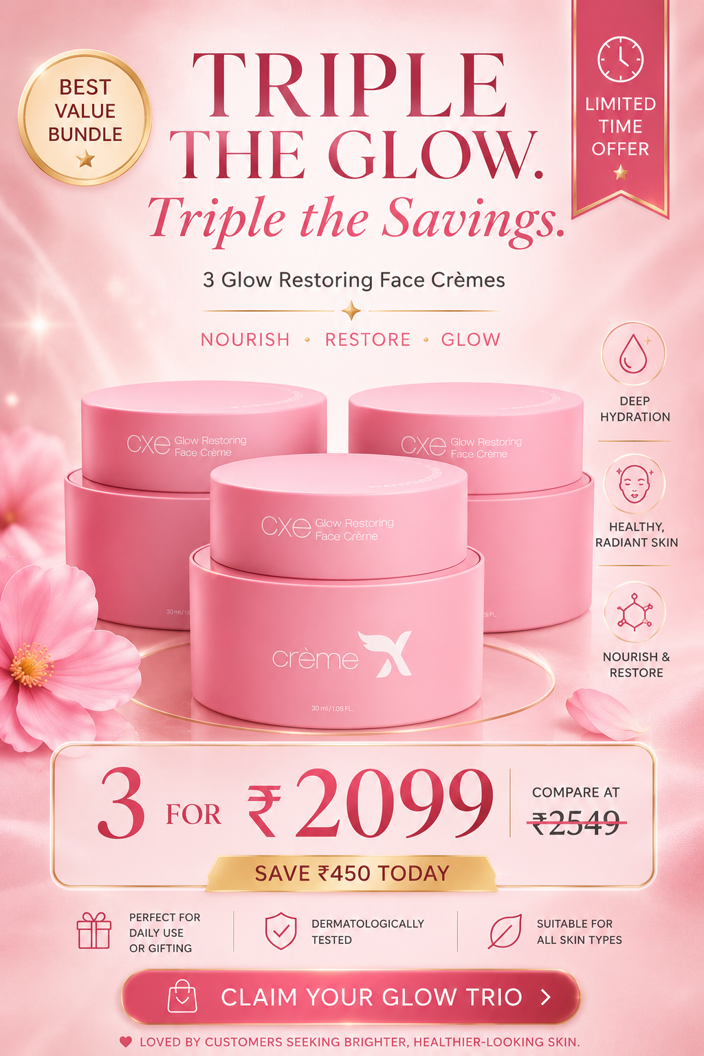 Pack of 3 CreamXemirates – Skin Brightening, Anti-Aging, & Glow Boosting Face Cream for All Skin Types