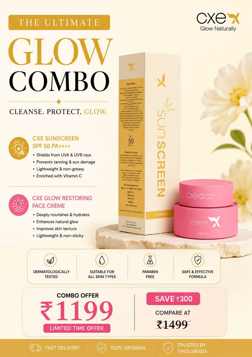Cream X emirates and sunscreen SPF 50++ combo