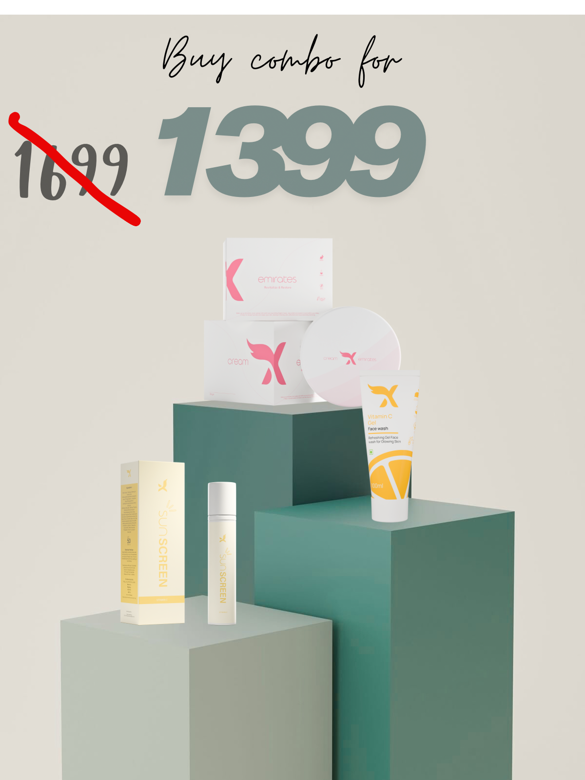 Ultimate Skincare Combo – CreamXemirates + Vitamin C Gel Face Wash + Sunscreen SPF 50 PA+++ – Brightening, Anti-Acne & Sun Protection Set