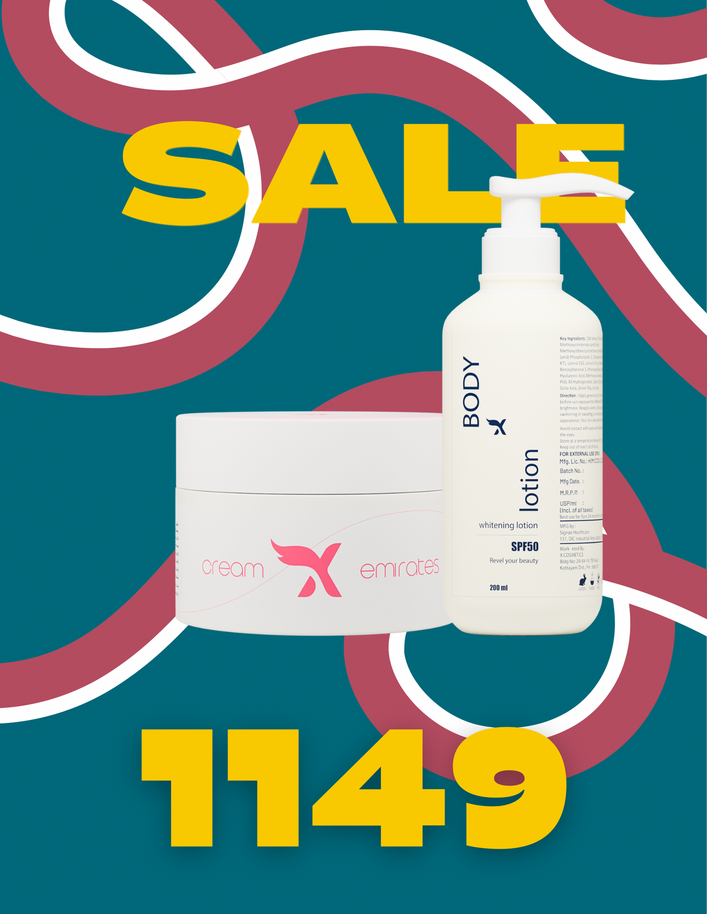 Combo Pack – Cream X emirates + Body Whitening Lotion SPF 50 – Brightening, Whitening & Sun Protection Skincare Set