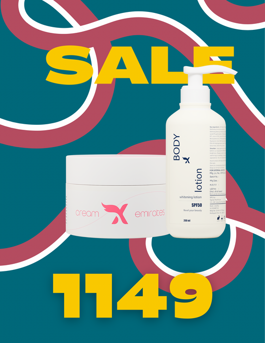 Combo Pack – Cream X emirates + Body Whitening Lotion SPF 50 – Brightening, Whitening & Sun Protection Skincare Set