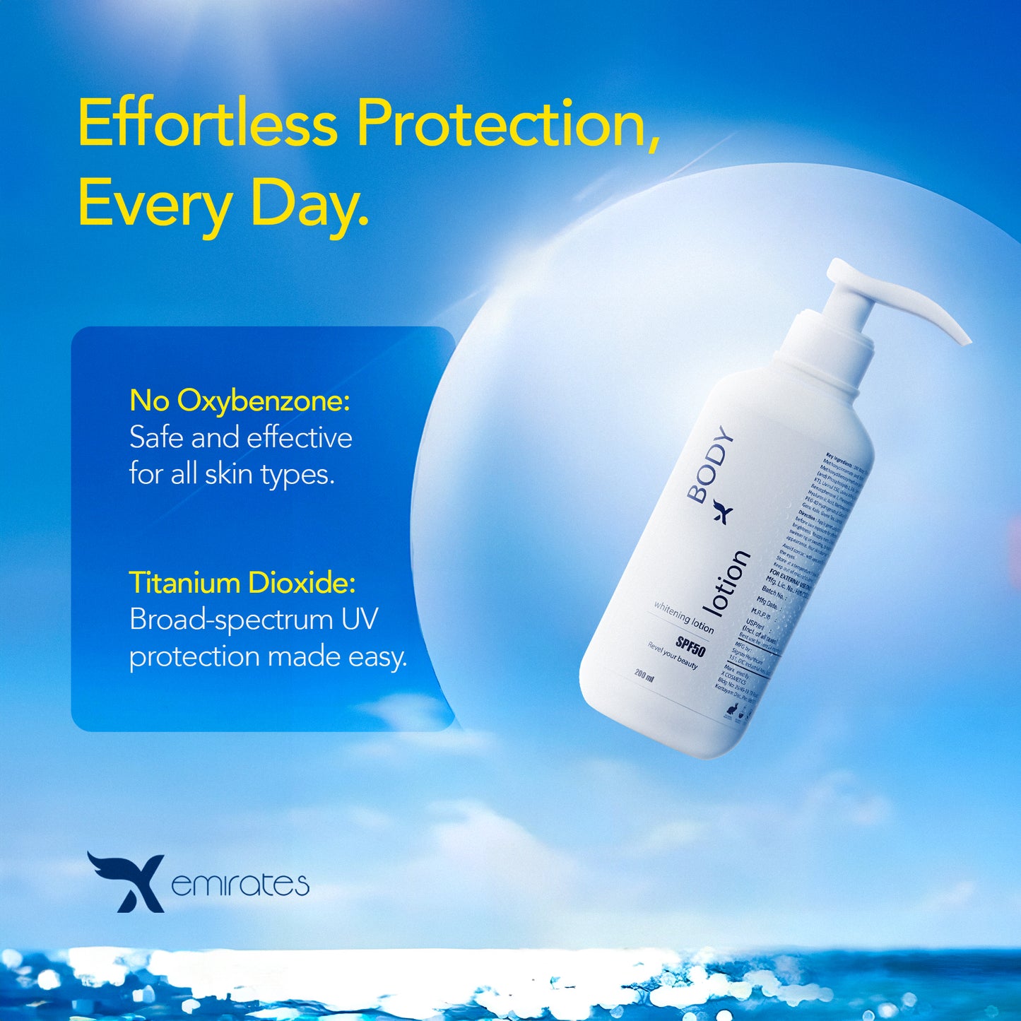 Skin brightening body lotion with SPF 50